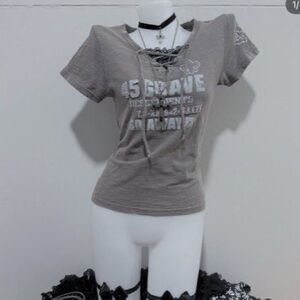 Japanese Weekend Charcoal Graphic Lace-Up Tee